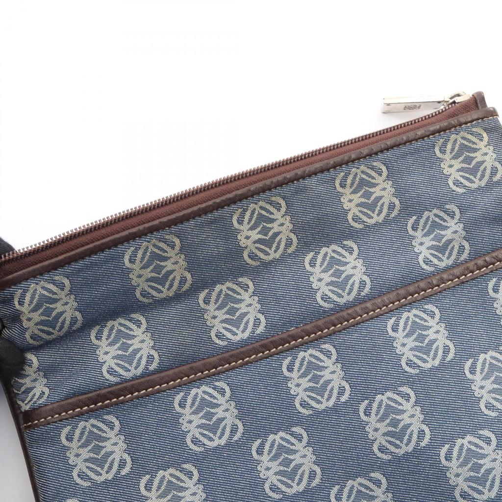Used LOEWE Anagram Shoulder Bag Shoulder Bag canvas leather Blue Brown Used Women