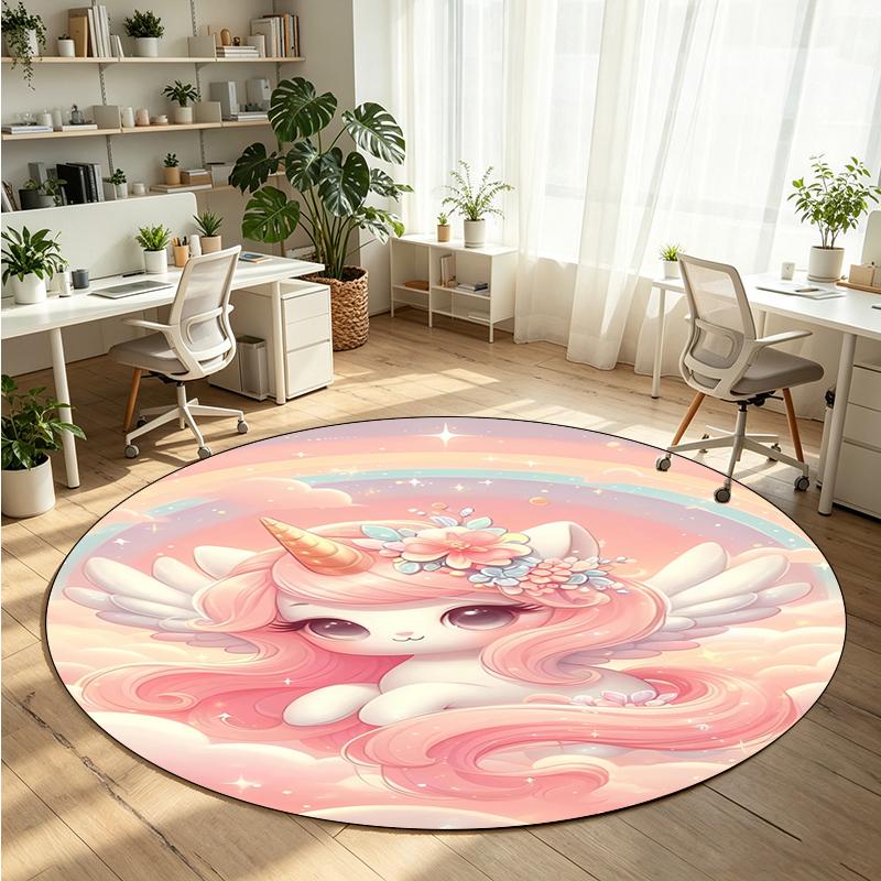 Unicorn Printed Round Crystal Velvet Rug Soft Non Slip Floor Carpet For Bedroom Holiday Gift