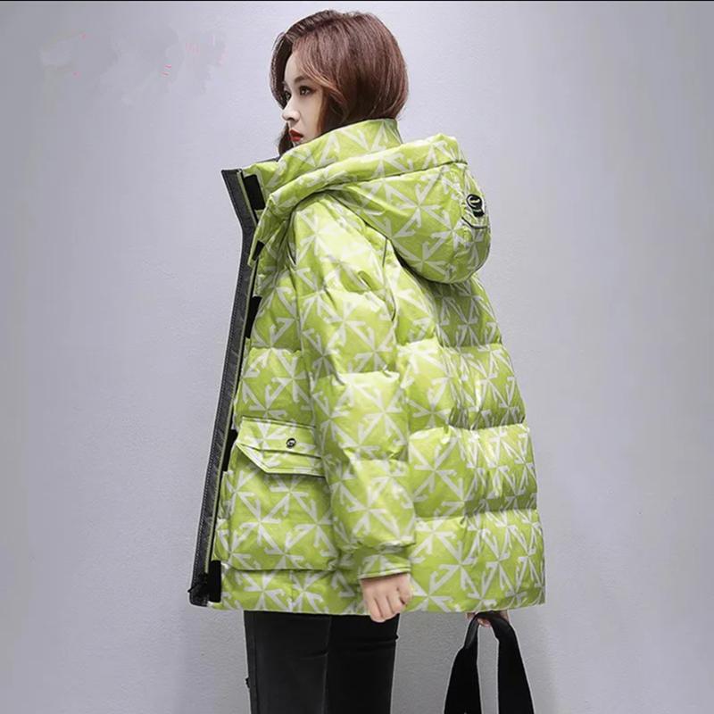 Mid Length Down Cotton Jacket for Women's Winter New Fashionable Standing Collar Hooded Winter Clothing