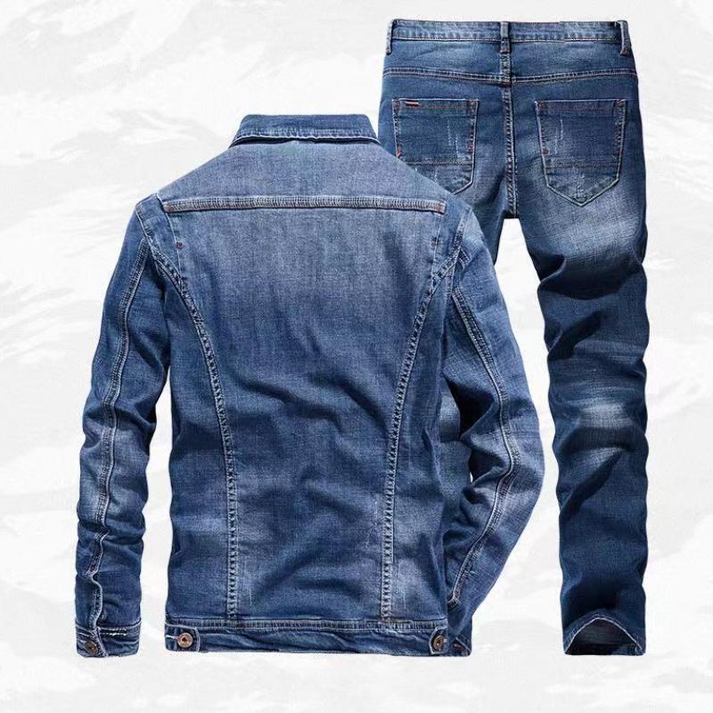 Мужской классический джинсовый костюм на весну и осень, мужская облегающая куртка из микро-стрейч, джинсы 5XL