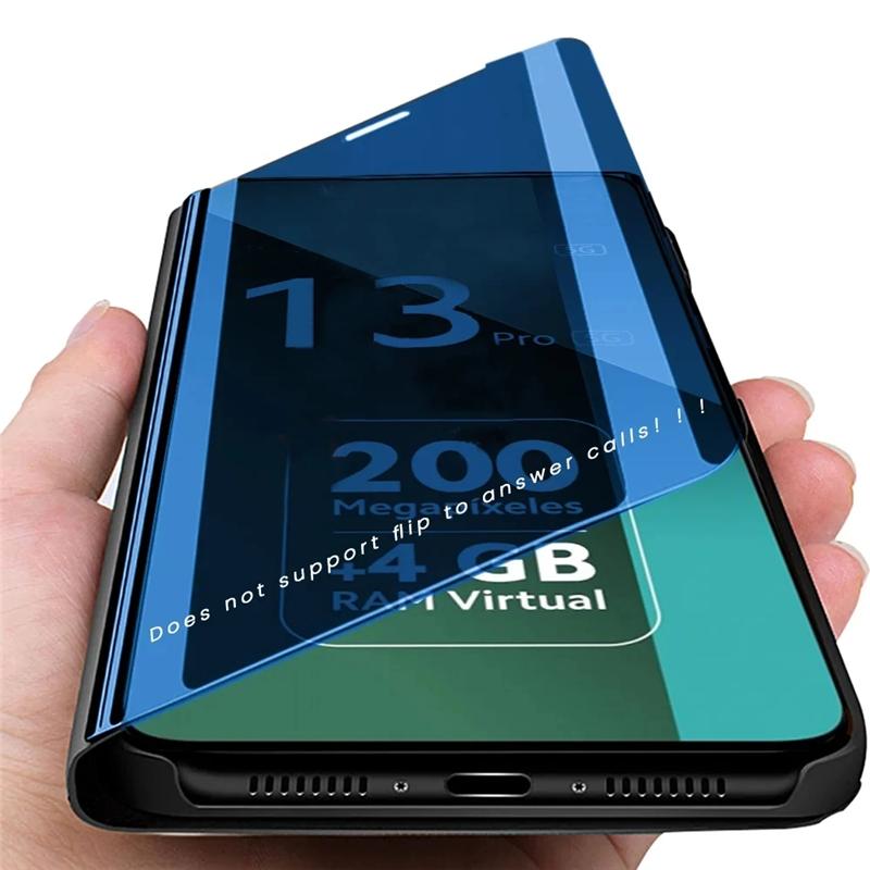 Clear Mirror Flip Leather Mirror Phone Case For Xiaomi Redmi Note 13 Note13 Pro Plus 13C K70E Poco X6 Pro 5G 4G Shockproof Stand Holder Full Cover
