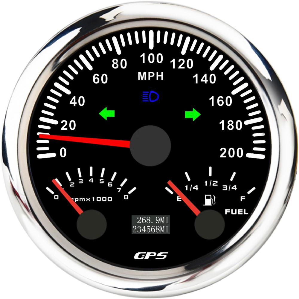 ELING Car Boat Universal 85mm 3 in 1 Multifunctional 200kmh GPS Speedometer with 8KRPM Tachometer Fuel Level 7 Colors Backlight