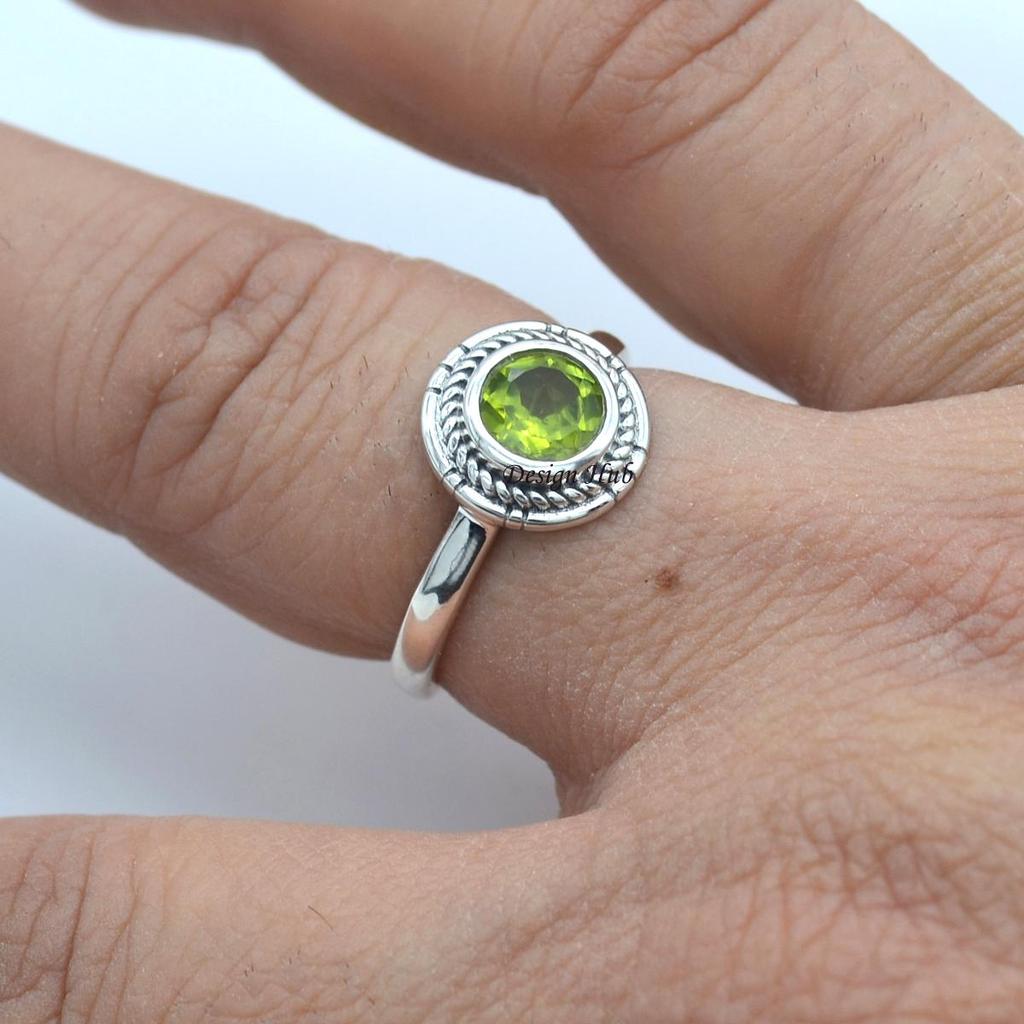 Peridot Gemstone Solid 925 Sterling Silver Jewelry Statement Ring For Christmas Gift