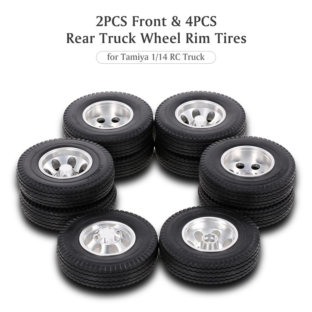 Compatible with Tamiya 1/14 RC Tractor Truck Aluminum Alloy Front & Rear Truck Wheel Rim Tires 6PCS