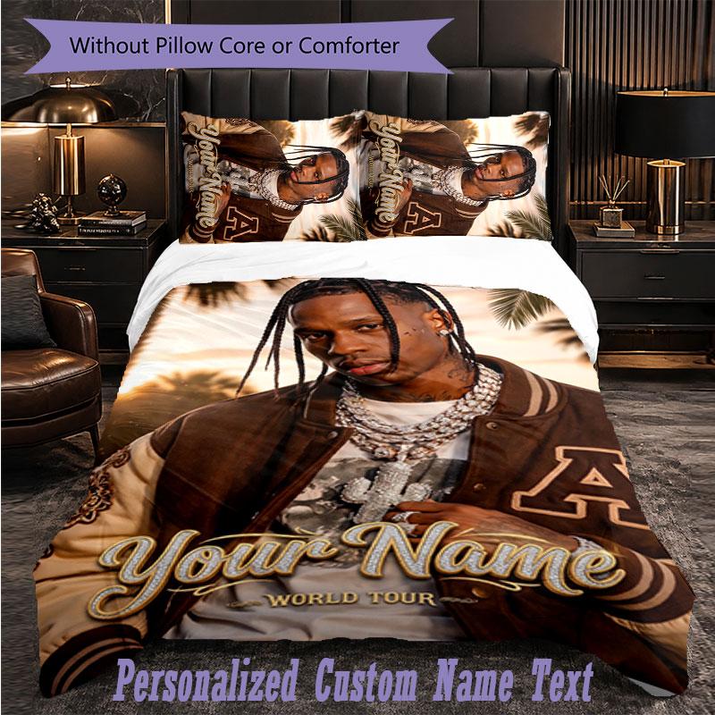 Personalized 3Pcs Bedding SetTravis Scott Custom Text Duvet Cover Pillowcase Set Bedroom Gift
