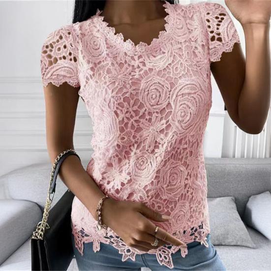 Женские топы с круглым вырезом, короткими рукавами, однотонная футболка с кружевными вставками, однотонные