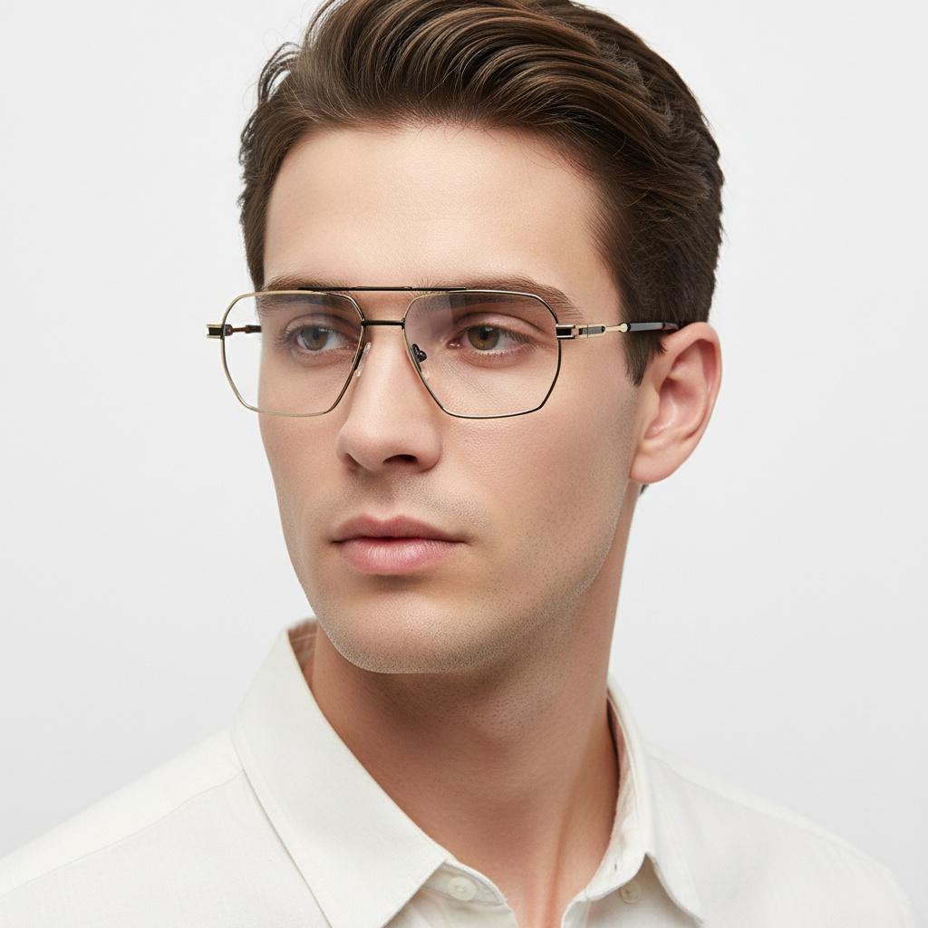 New Business Polygonal Frame Anti-Blue Light Double-Beam Frame Blue Light Glasses for Men Metal Frame Computer Glasses 6008