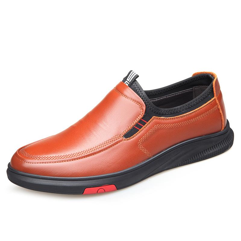 Sleeve casual leather shoes men's autumn 2025 new casual shoes soft leather trend breathable soft sole