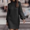 Popular Mini Dress Solid Color Coldproof Breathable Casual Ribbed Mini Pencil Knitted Dress Daily Clothing