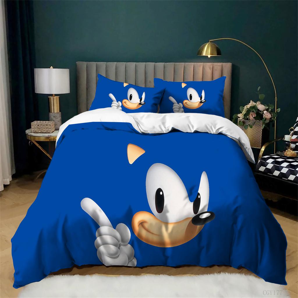 Movie Cartoon Sonic Duvet Cover Set 3 Pieces Bedding Set for Kids Soft Comfortable Quilt Cover with Pillowshams