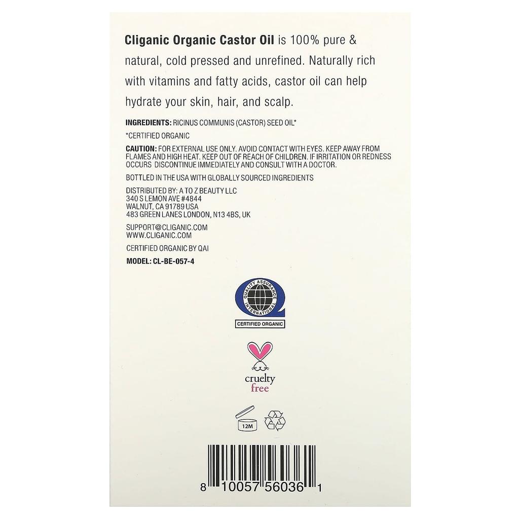 Organic Castor Oil, 120Ml(4Fl Oz)