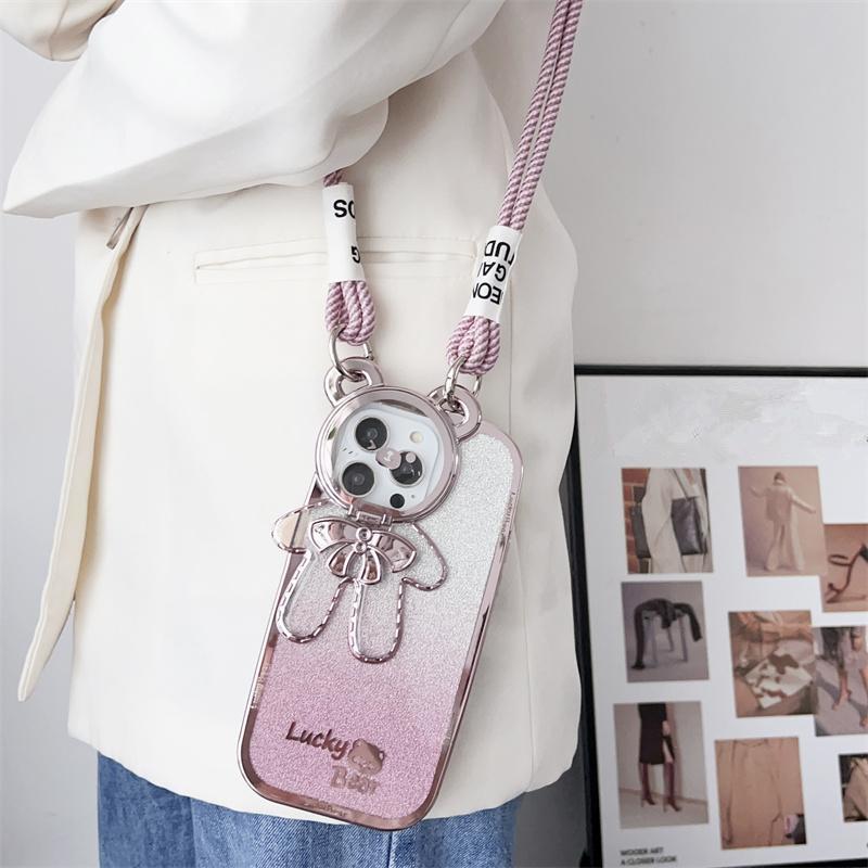 Гальванизированный кронштейн Медведь Кроссбоди Ремешок Чехол для телефона для iPhone 17 16 15 14 13 12 11 Pro XS Max X XR 7 8 Plus Ремешок Ударопрочная Мягкая Обложка