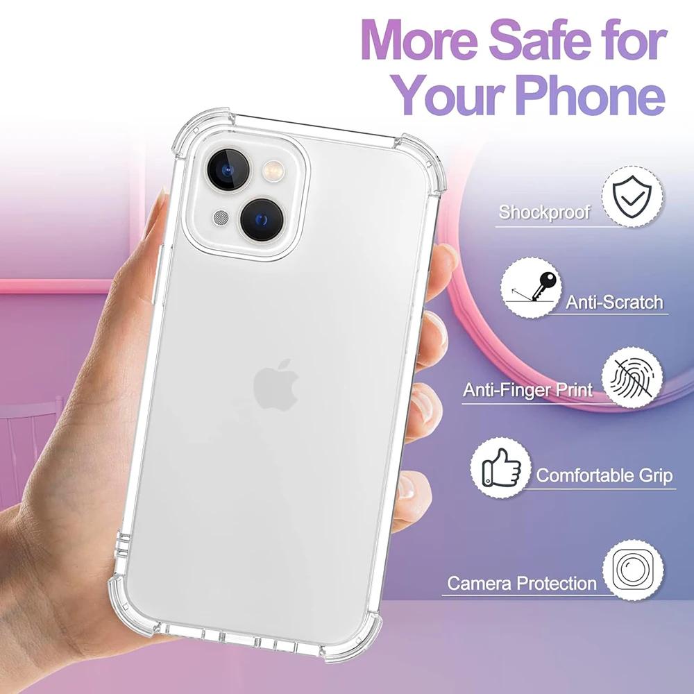 Ударопрочный чехол для iPhone 16 15 14 13 12 11 Pro Max Ультратонкий силиконовый мягкий прозрачный чехол для Apple 13 12 Mini 15 14 Plus Защитная крышка