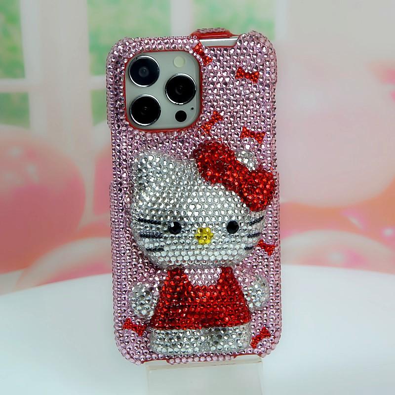 Phone Case IPhone 11 12 13 14 Pro Max Cute Cartoon Kitten Design With Shiny Rhinestones Full Body Protective Flip Cover