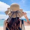 New bow lace straw hat women's summer seaside beach vacation sun hat large brim sun protection hat