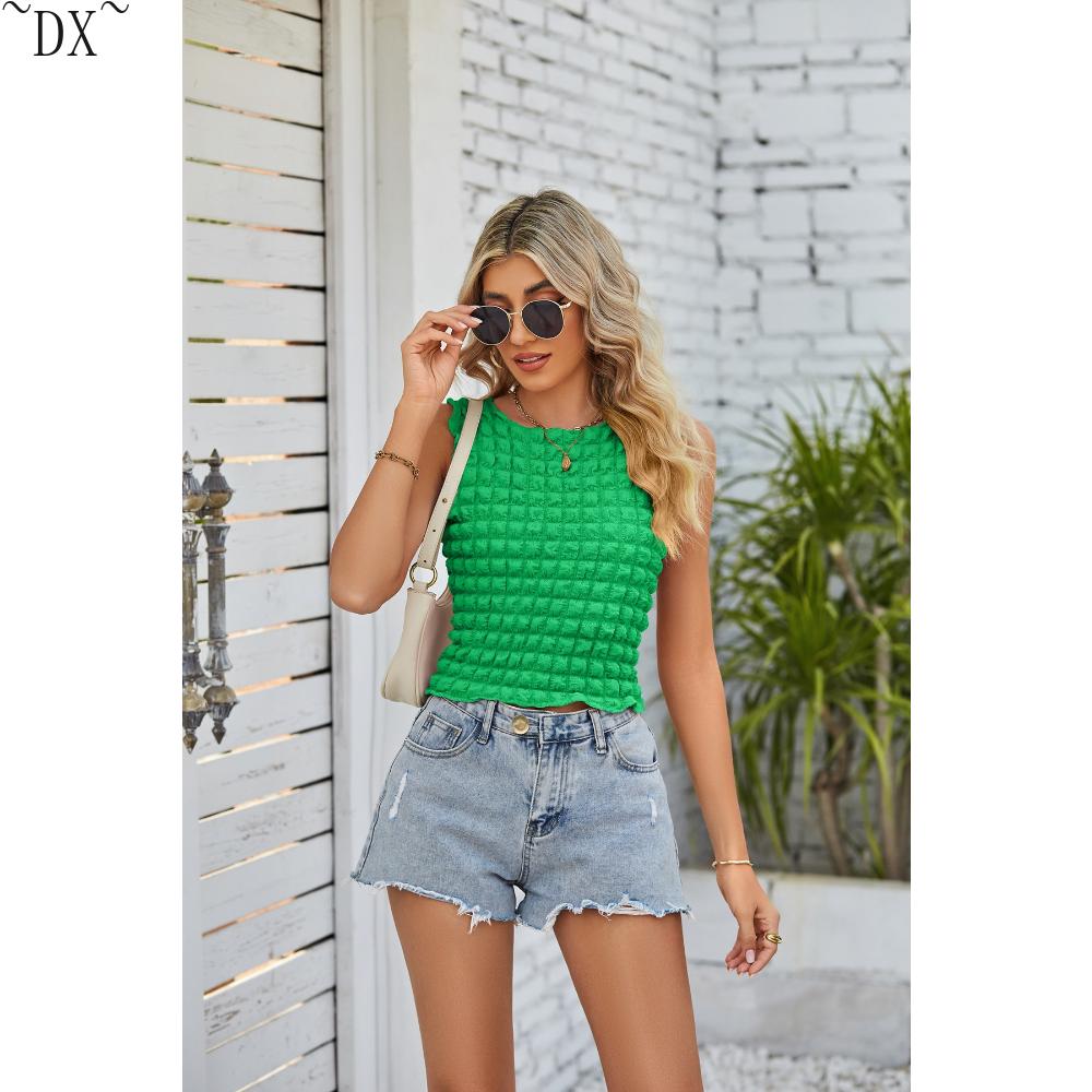 DX ~ ~ трансграничное женское летнее и летнее новое короткое платье Amazon с попкорном с открытым пупком, сексуальный топ на бретелях для пикантных девушек
