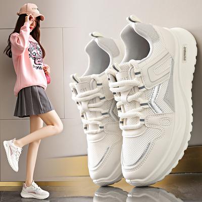 Весенние женские повседневные спортивные туфли студенческие сетчатые дышащие толстые подошвы увеличивающие рост папины туфли Douyin прямая трансляция Форрест Гамп женские туфли