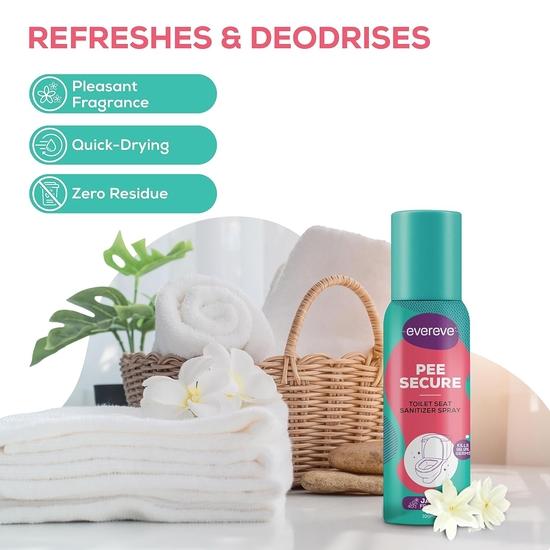 Evereve Pee Secure Toilet Seat Sanitizer Spray Combo, упаковка из 2 штук, 100 мл, со вкусом лимона и жасмина, снижает риск ИМП, уничтожает микробов в туалете