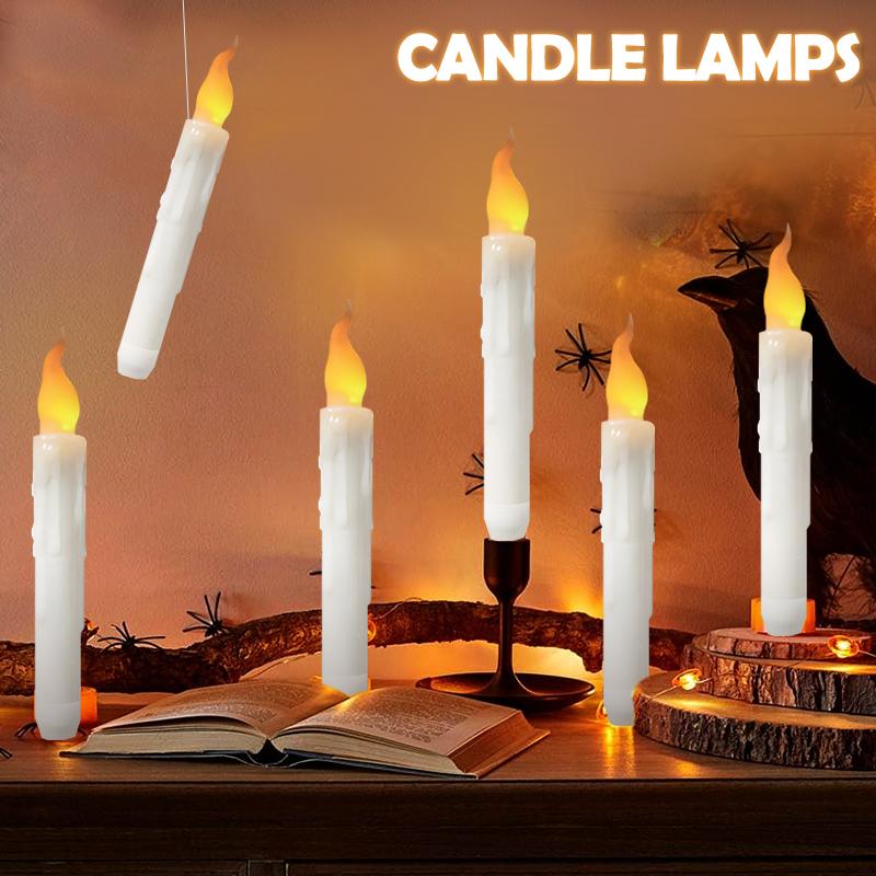 Halloween LED Taper Candle Flameless Candles with Magic Wand Flickering Warm Light Remote Control Christmas Party Decoration