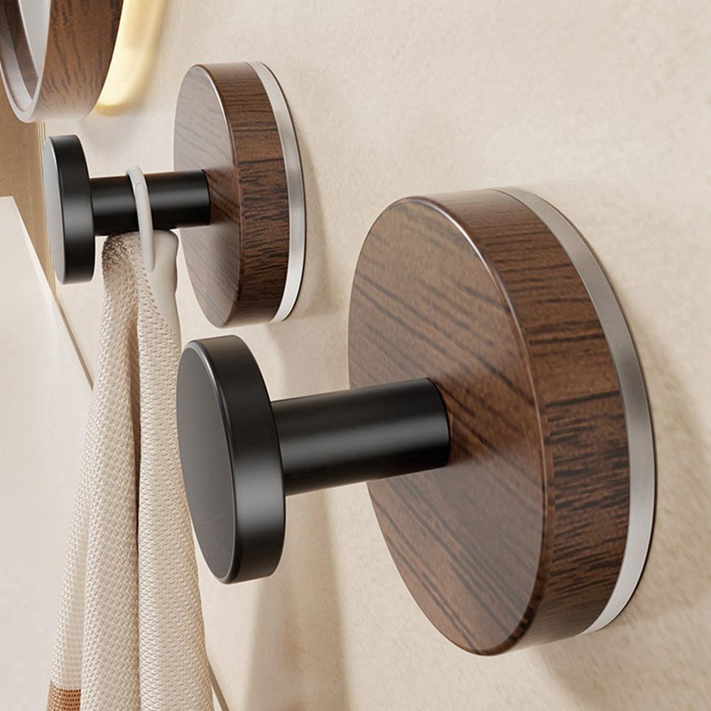 2pcs Suction Cup Hook Home Kitchen Rotating Wall Mounted Storage Rack No Punching Walnut Wood Grain Knob Storage Bracket