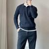 Изысканный мужской белый вязаный свитер с лацканами - с длинным рукавом, осенне-зимний, базовая вещь, модный стиль