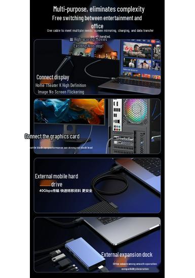 Угловой USB4 Type-C кабель для передачи данных, 8K HD, скорость передачи 40 Гбит/с / 80 Гбит/с, 5А, 240 Вт, Совместим с Thunderbolt 4/5