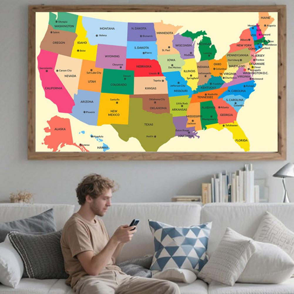 Без рамки, Карта Соединенных Штатов - Административная карта, для классной комнаты, студенческой комнаты и дома, Декор для стен, Туристические принадлежности