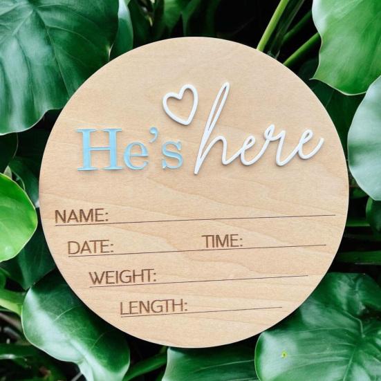 Birth Announcement Sign Wooden Baby Name Weight Length Date Time Plaque Nursery Photo Prop Keepsake Sign for Baby Shower Gift