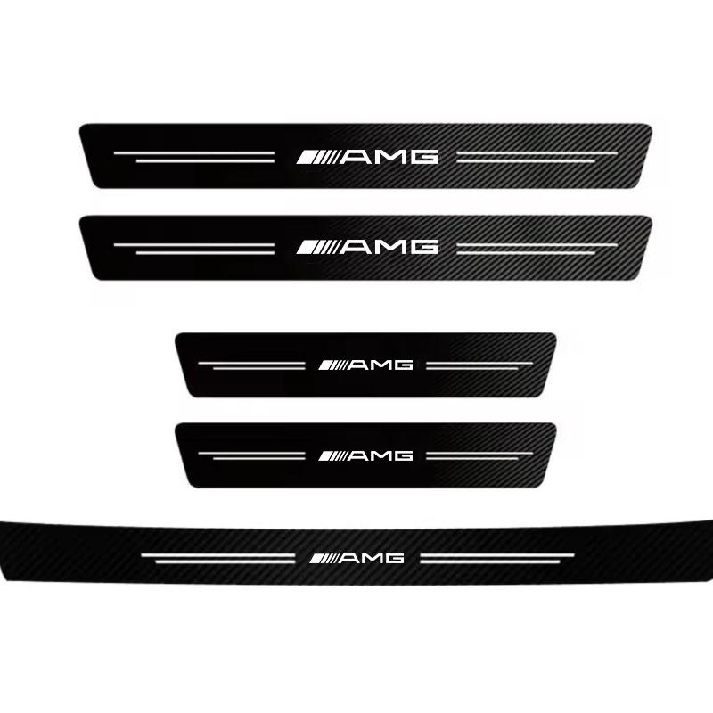 WUGL8 1/4/5Pcs Car Door Sill Scuff Plate Decor Carbon Fiber Stickers For Mercedes Benz AMG A B C W203 W204 C260 E300L A200L GLC300 CLA