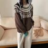 Женский объемный свитер крупной вязки в стиле Fair Isle Свободный крой Круглый вырез Длинный рукав Зимний Мягкий Теплый Пуловер