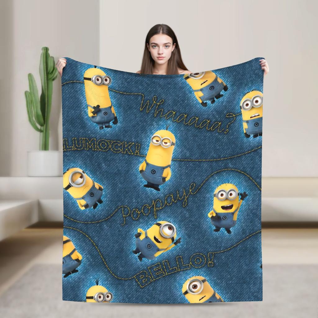 M-Minions Cartoon Christmas Flannel Blanket Warm Throw Blanket for Outdoor Travel Comfortable Bedspread Sofa Bed Cover