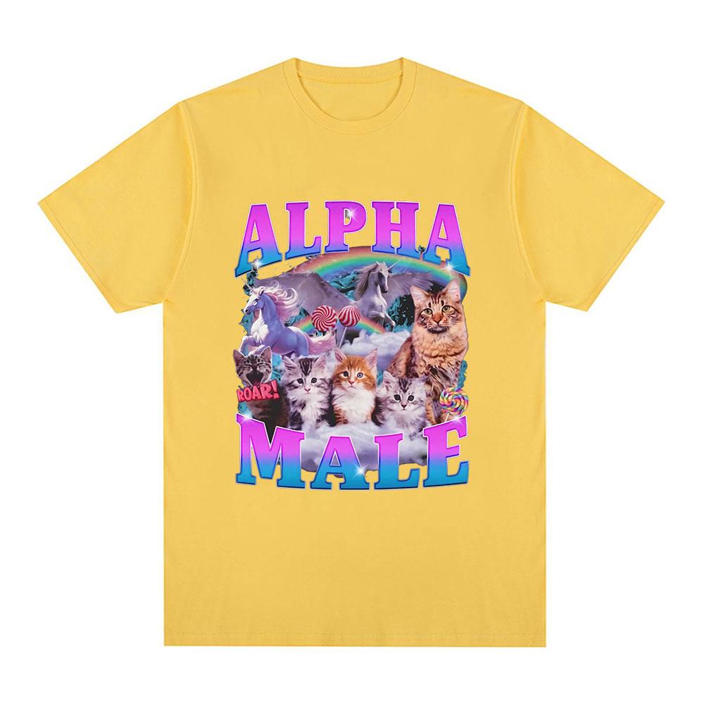 Alpha Male Kitten Cat Unicorn Rainbow Funny Meme Graphic T-shirt Men Women Fashion Short Sleeve T-shirts Cotton Casual T Shirts