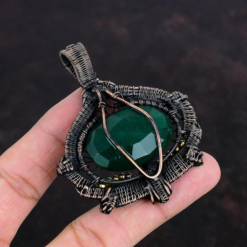 Tree Of Life Faceted Zambian Emerald Pendant Copper Wire Wrapped Pendant Handmade Copper Jewelry Natural Gemstone Pendant Anniversary Gifts