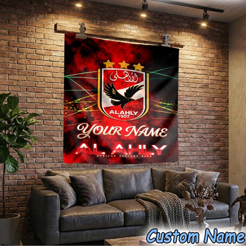 Custom Name Al Ahly Fc Crest Design Tapestry Room Decoration Wall Hanging for Living Room Bedroom, dormitory, Birthday and Christmas gifts