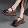 Mary Janes Shoes Genuine Leather Flat Platform Shoes Buckle Thick Soled Height Increasing Sandals