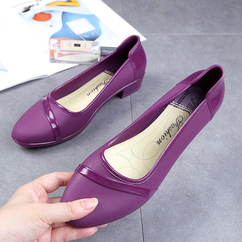 Summer Shallow Mouth Solid Color Low-Heeled Waterproof Women's Rain Boots Kitchen Non-Slip Anti-oil Stain Work Rain Boots 36-40