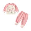 2025 Autumn Pink Floral Girls' Long Sleeve Sweatshirt & Joggers Two-Piece Set