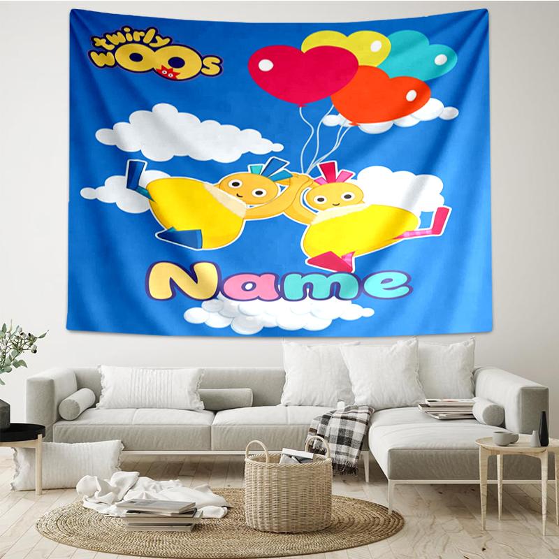 Custom Name Twirlywoos Print Tapestry, Backdrop, Easy Setup, Ideal for Bedroom, Office & Living Room, with Aesthetic Wall Hanging Decor.