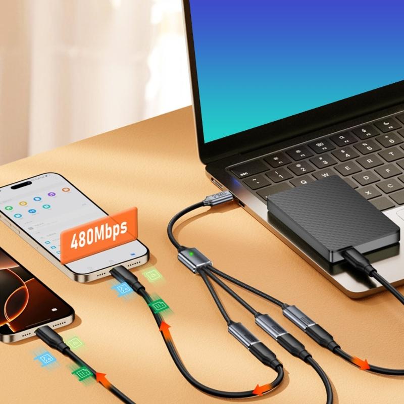 USB OTG разветвитель Кабель USB Male на 3 Female порта для одновременной зарядки и передачи данных Алюминиевый USB хаб