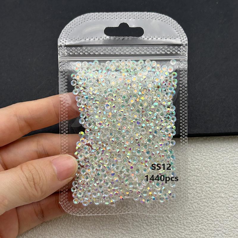1440Pcs/bag AB/Clear Round Mini Nail Diamond SS3-SS20(1.3-4mm) FlatBack Non-Hotfix Nail Crystal Crystal Clear AB Manicure Glass