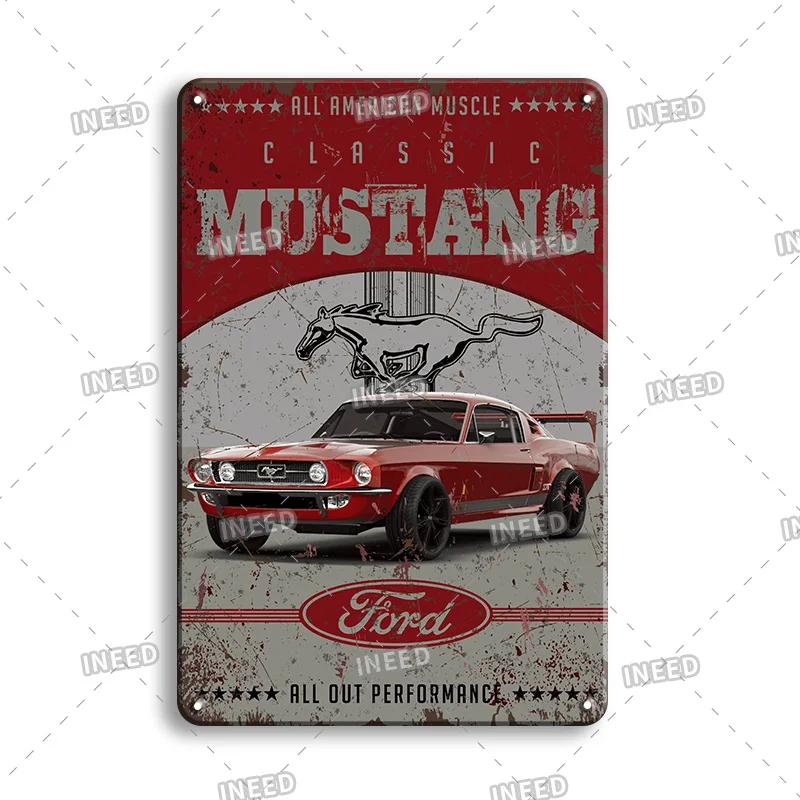 Ретро Ford Mustang металлический жестяной знак винтажный автомобиль бренд настенные наклейки гараж украшение Man Cave House настенный знак 8x12 дюймов