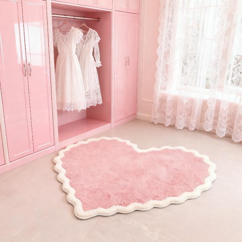 Pink Irregular Heart Shaped Rug Plush Soft Bedside Rug For Bedrooms Girly Room Decor Rug Home Decoration Carpet