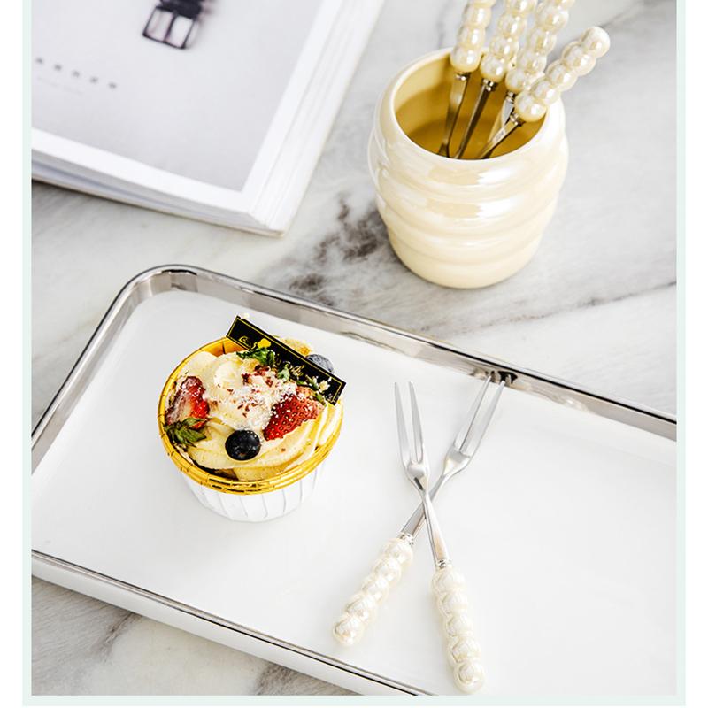 Ceramic Fruit Fork Organizer Desktop Kitchen Storage Stainless Steel Salad Fork Table Props Lunch Children Home Table Accessorie