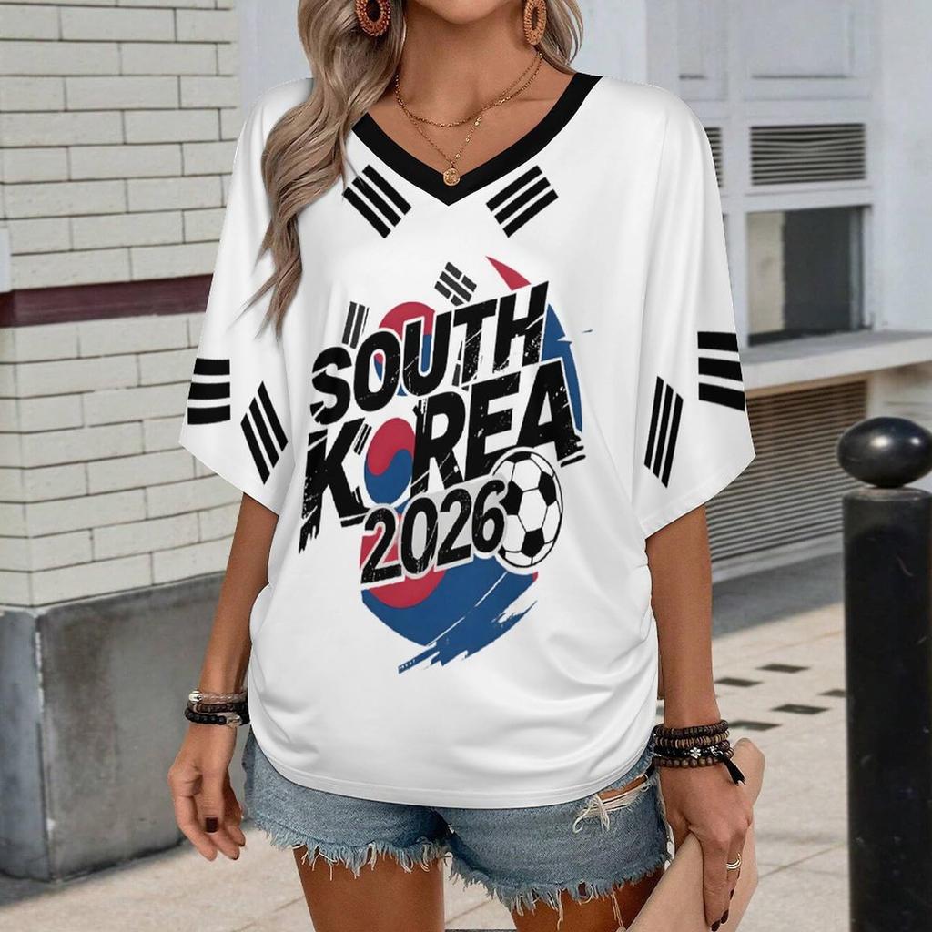 Womens V Neck Short Sleeve Pullover T Shirt Turkey 2026 Letter Print Casual Loose Fit Top for Football Supporters