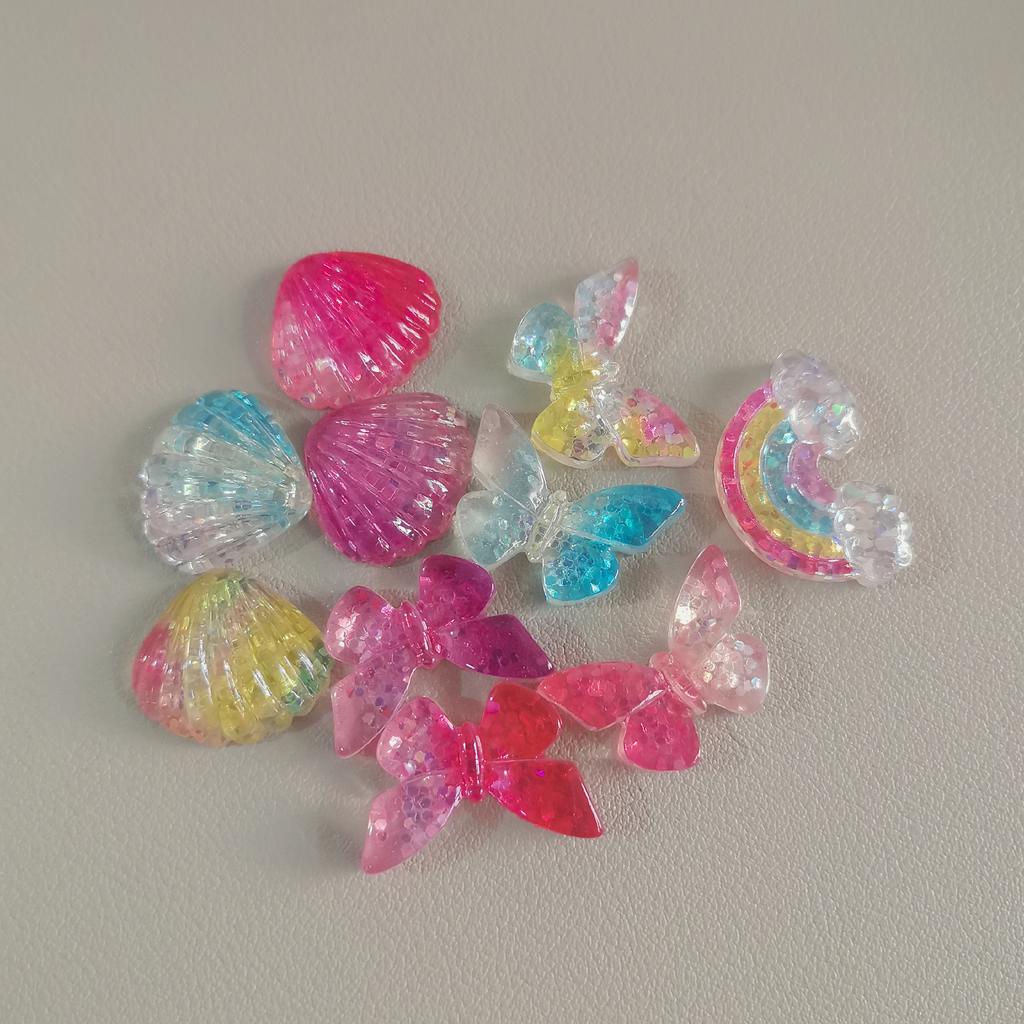 100PCS Resin Glitter Shell Fish Tail Flatback Cabochon Scrapbooking Crafts DIY Phone Case Decoration Hair Bows Center