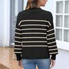 Женская мода повседневный глубокий V-образный вырез свободный длинный рукав полосатый трикотажный топ