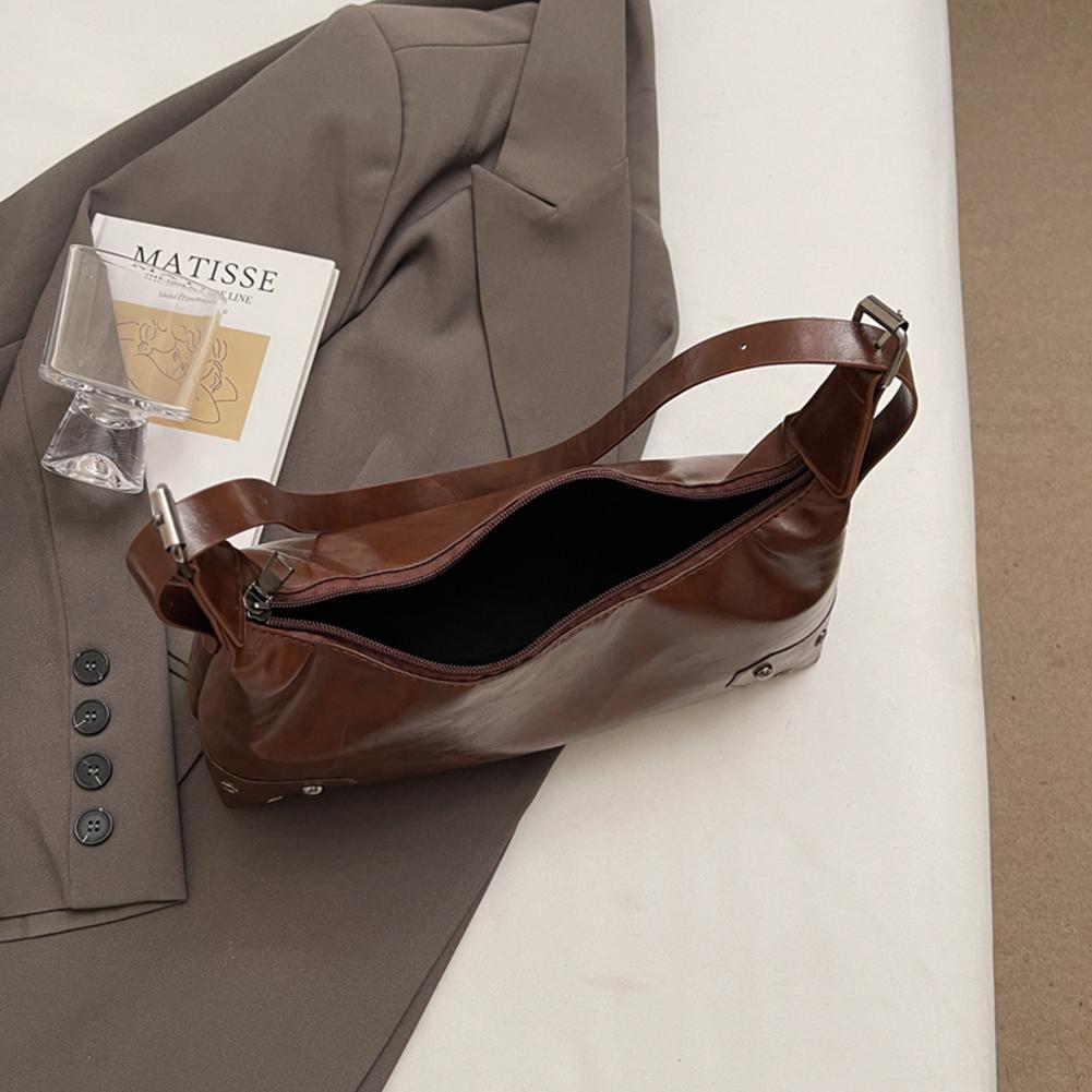 Женская ретро сумка через плечо с заклепками, сумка из искусственной кожи с металлическими заклепками, большая вместительная сумка, мягкая кожаная сумка подмышку, модная женская сумка подмышку