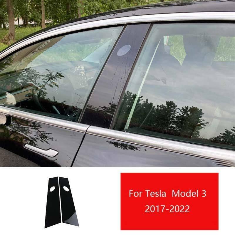 Fit For Tesla Model 3 2017-2022 Matte Black Car Window Bc Pillar Cover Trim 2pcs