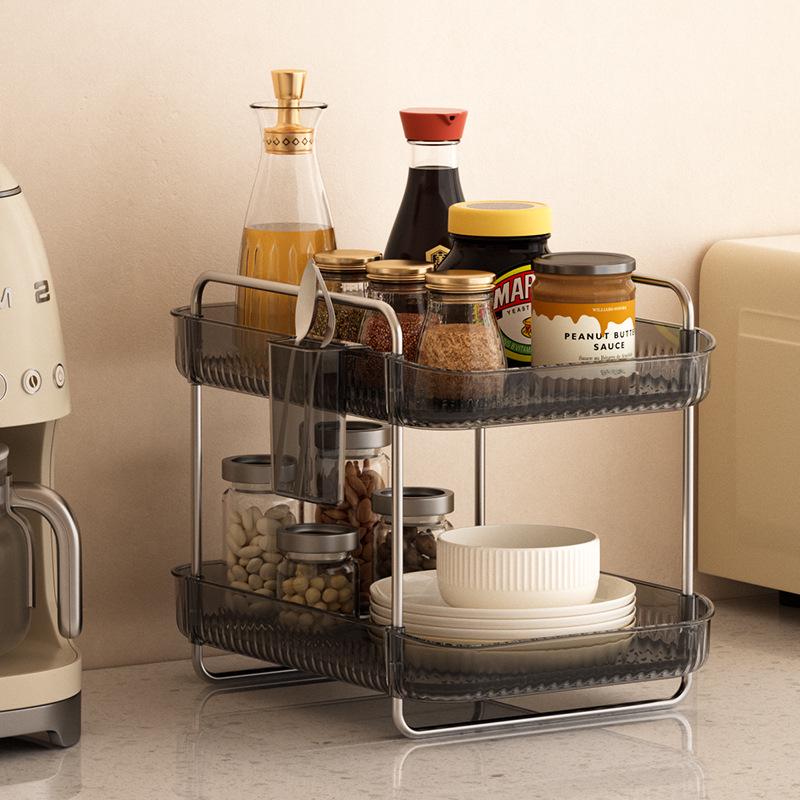 Transparent PET Plastic Desktop Cup Storage and Drain Rack - Two-Layer Multi-Purpose Hanging Basket.