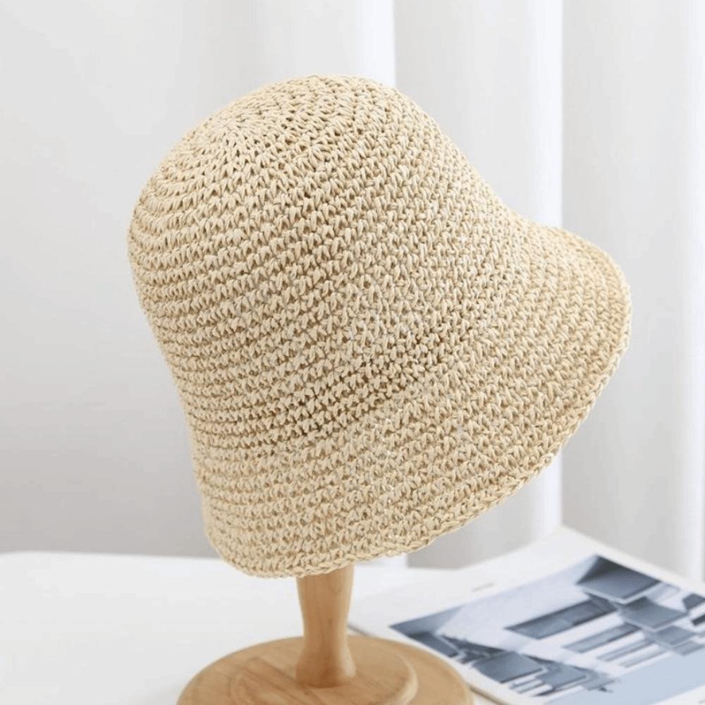 Woven Straw Fisherman Hat Solid Color Bucket Hat Casual Women Sun Hat Summer